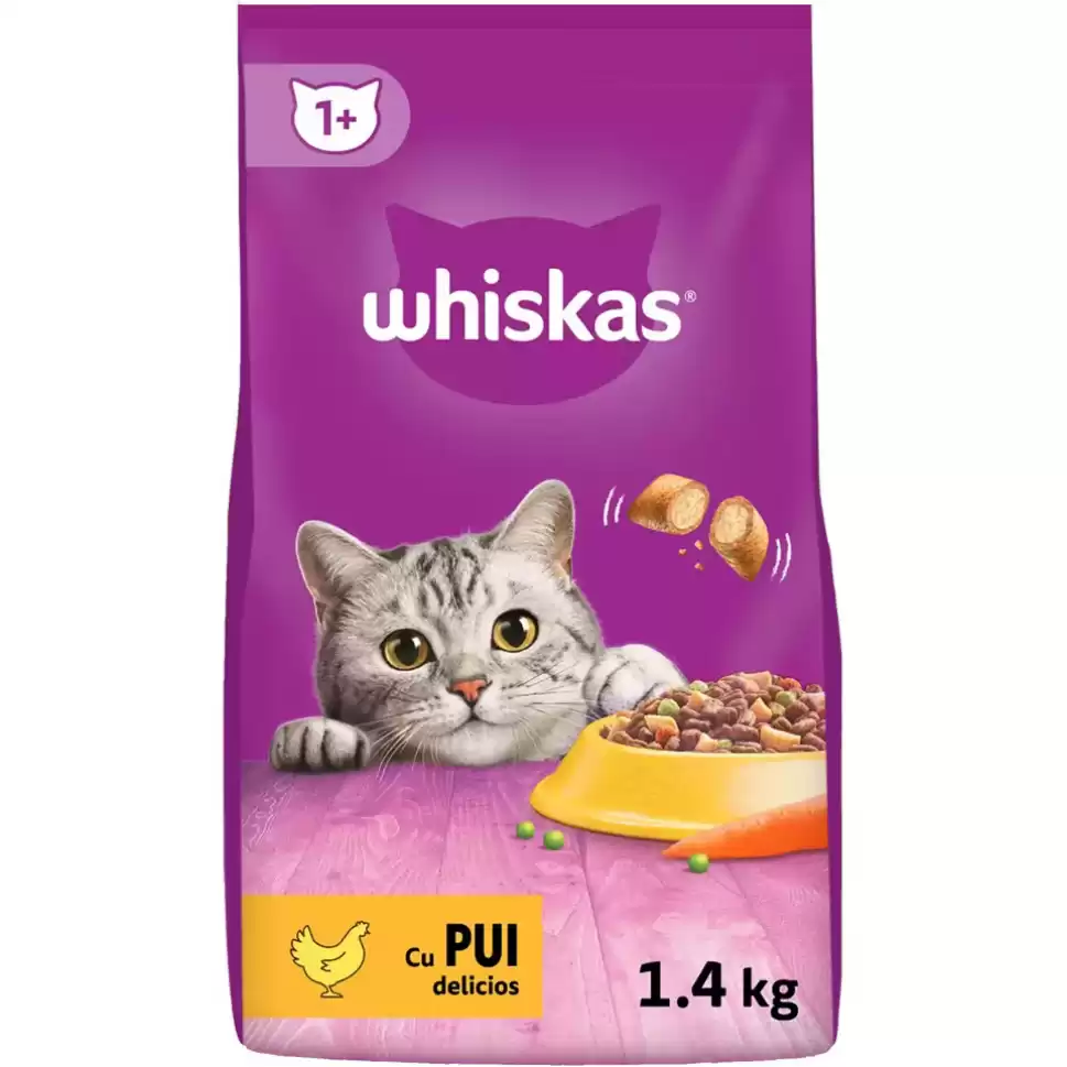  WHISKAS, Hrana uscata pentru pisici adulte, cu pui, 1.4 Kg 