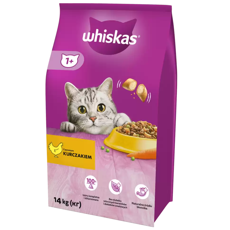 WHISKAS ,Hrană uscată pentru pisici adulte cu Pui 14kg